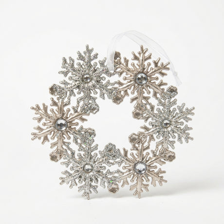 Christmas Plastic Snowflake Wreath Hanging Decoration – Silver, 12 cm