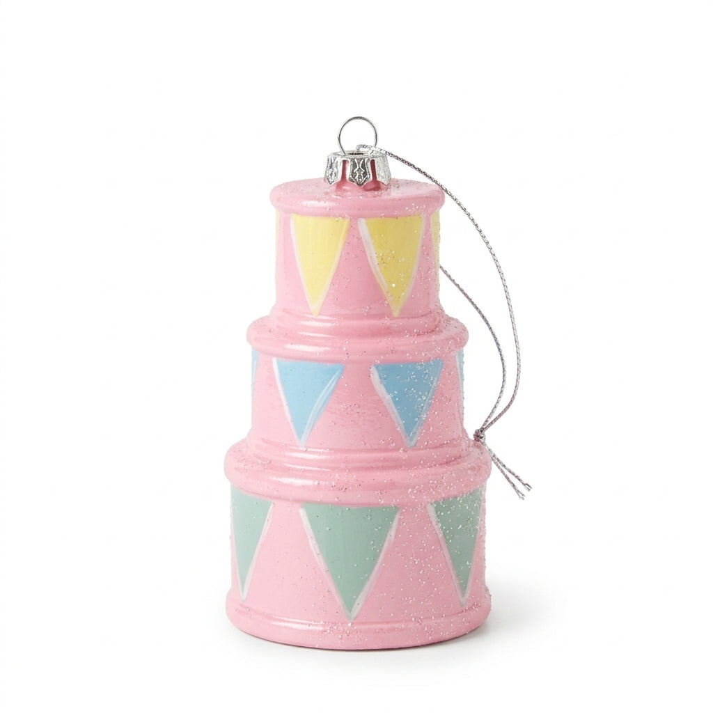 Christmas Plastic Stacked Drums Hanging Decoration – Pink, 10 cm