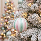 Christmas Plastic Hanging Bauble Decoration – Pink, Mint Green & White, 10 cm