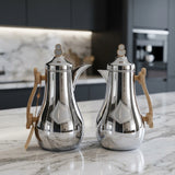 Mahra Vacuum Flask Set, 2 × 1 Litre, Chrome with Wood-Style