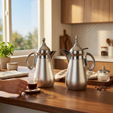 Lavindar Vacuum Flask Set, 2 × 1 Litre, Matte Silver with Silver