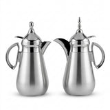 Lavindar Vacuum Flask Set, 2 × 1 Litre, Matte Silver with Silver