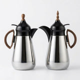 Lavindar Vacuum Flask Set, 2 × 1 Litre, Silver with Black and Dark Wood