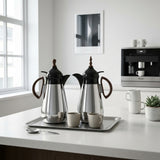 Lavindar Vacuum Flask Set, 2 × 1 Litre, Silver with Black and Dark Wood