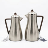 Elena Vacuum Flask Set, 0.7 + 1 Litre, Matt Nickel with Wood-Finish
