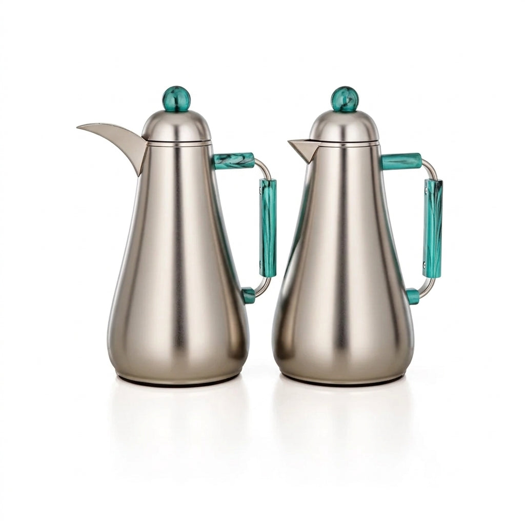 Almarjan 1 + 1 Ltr Vacuum Flask Set, Matt Nickel & Tiffany Marble