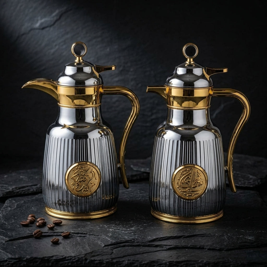 Ripple Vacuum Flask Set, 2 × 1 Litre, Silver with Gold