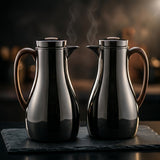 Athba Vacuum Flask Set, 1+1 Litre – Black Nickel with Wood-Effect Handles, 2 Pieces