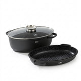 Julia Elite Pro Plus Oval Roaster and Grill with Lid 39cm - 3-Piece Black Non-Stick