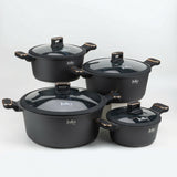Julia Elite Pro Plus Cookware Set 8 Pcs with Lids - Black - Black Granite Non-Stick - Induction Ready