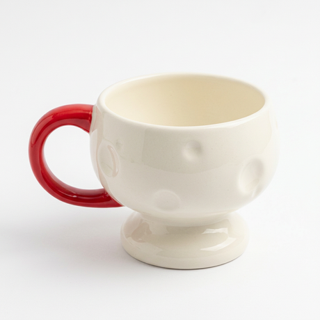  Cream Ceramic Mug with Red Handle & Dimpled Design – 300 ml