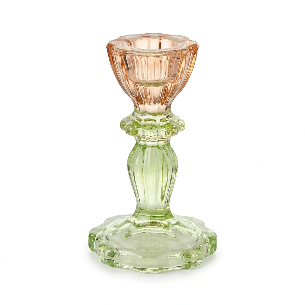 Crystal Candle Holder 11cm – Peach Amber & Light Green

