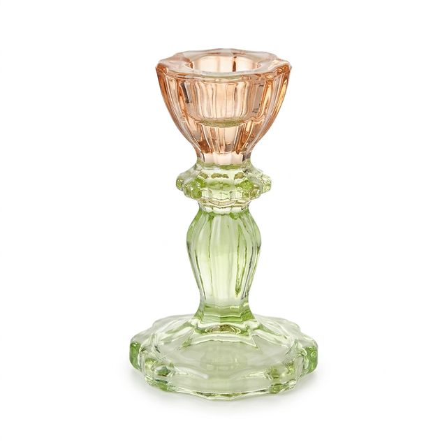Crystal Candle Holder 11cm – Peach Amber & Light Green

