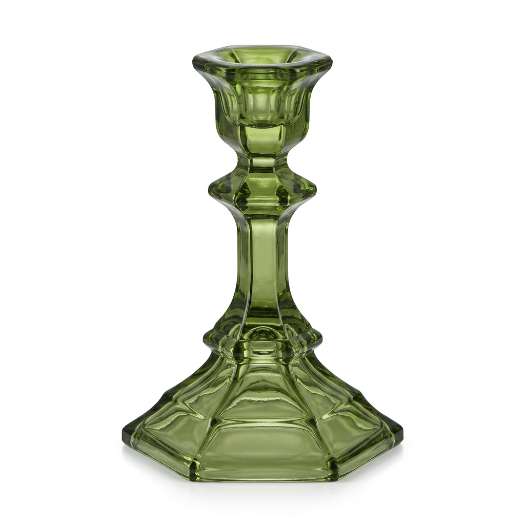 Crystal Candle Holder Olive Green - 14.5cm