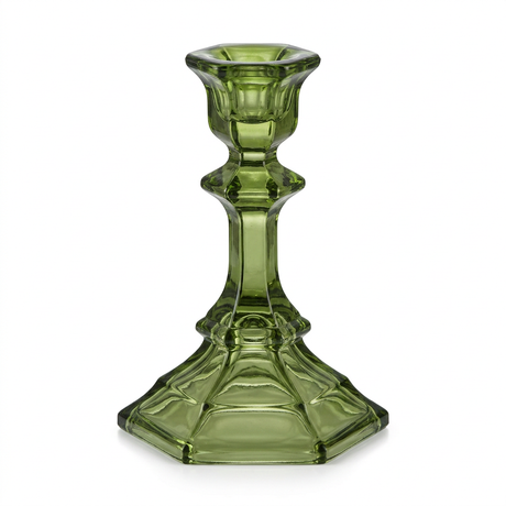 Crystal Candle Holder Olive Green - 14.5cm
