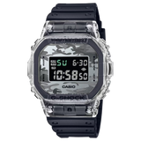 Casio G-Shock DW-5600SKC-1 digital men's watch featuring a camouflage dial and a translucent bezel