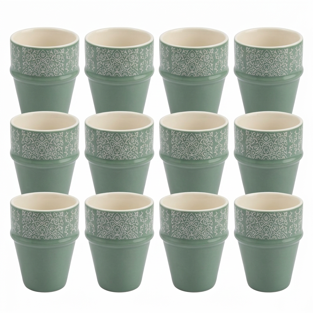 Dallah Addar 12-Piece Cawa Cup Set Sage Green - 100ml