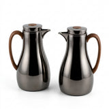Athba Vacuum Flask Set, 1+1 Litre – Black Nickel with Wood-Effect Handles, 2 Pieces