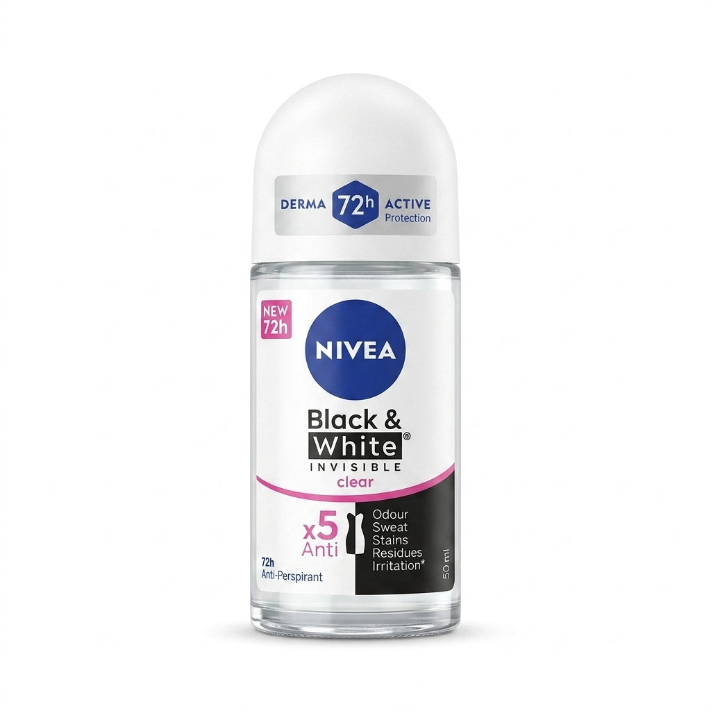 Nivea Black & White Invisible Clear Roll-On Antiperspirant – 50ml