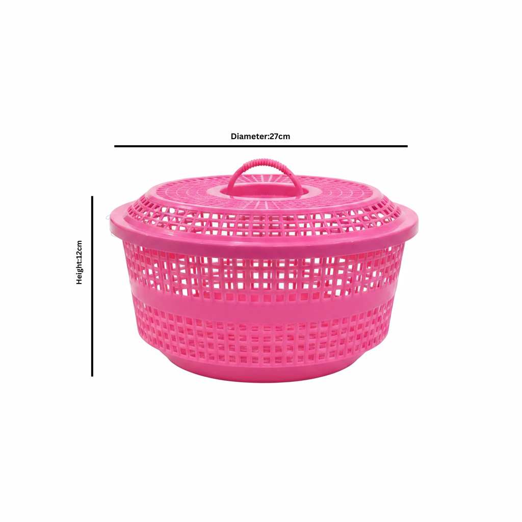 Sofiya Plastic Basket with Lid — 27×12 cm - Pink / Blue