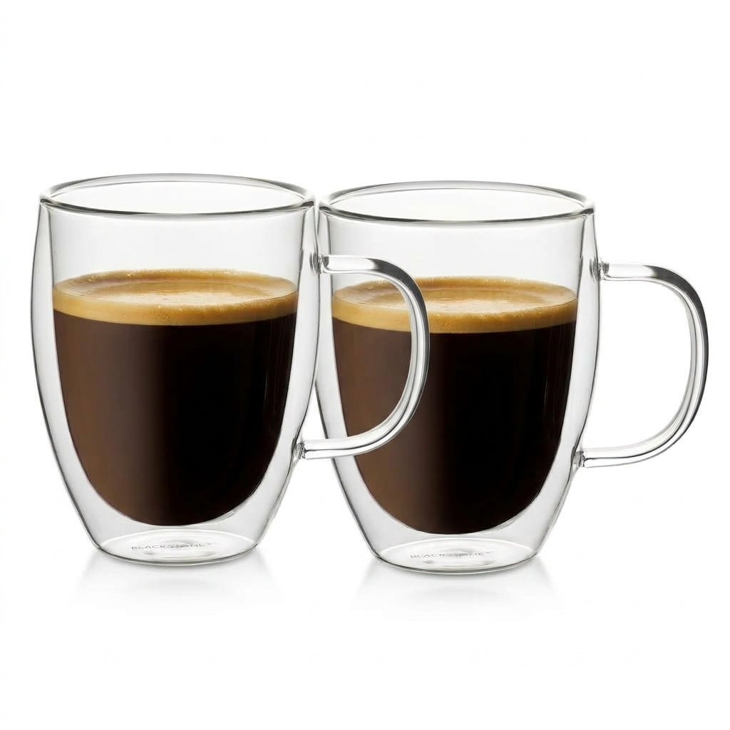 Blackstone Double-Wall Glass Tumbler Cups with Handles, 350 ml, Set of 2
