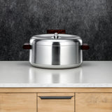 Almarjan Elegant Hot Pot Set of 3 – Matt Silver with Dark Wood Design, 1L + 2.5L + 3L Food Serving Pots