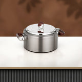 Almarjan 2 Pieces Hot Pot Set, Brushed Matt Silver & Dark Wood