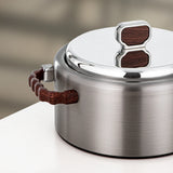 Almarjan 2 Pieces Hot Pot Set, Brushed Matt Silver & Dark Wood