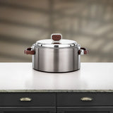Almarjan 2 Pieces Hot Pot Set, Brushed Matt Silver & Dark Wood