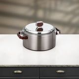 Almarjan 2 Pieces Hot Pot Set, Brushed Matt Silver & Dark Wood