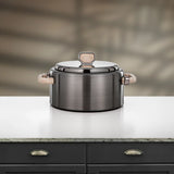 Almarjan 2 Pieces Hot Pot Set, Brushed Matt Gun Black & Travertine Marble