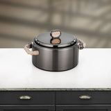 Almarjan 2 Pieces Hot Pot Set, Brushed Matt Gun Black & Travertine Marble