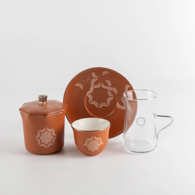 Otantik Octara - Tea Set (19-Pc) - Orange & Silver