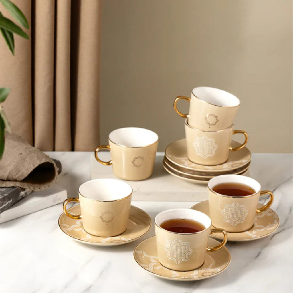 Otantik Octara - Cappuccino Set (12-Pc) - Ivory & Gold - 240ml