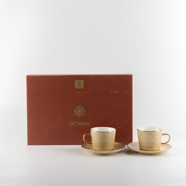 Otantik Octara - Cappuccino Set (12-Pc) - Ivory & Gold - 240ml