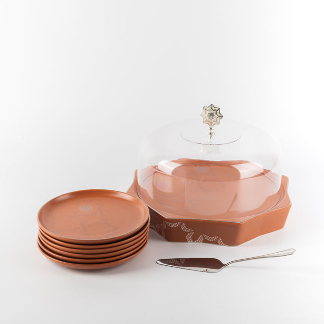 Otantik Octara - Cake Serving Set (9-Pc) - Orange & Silver