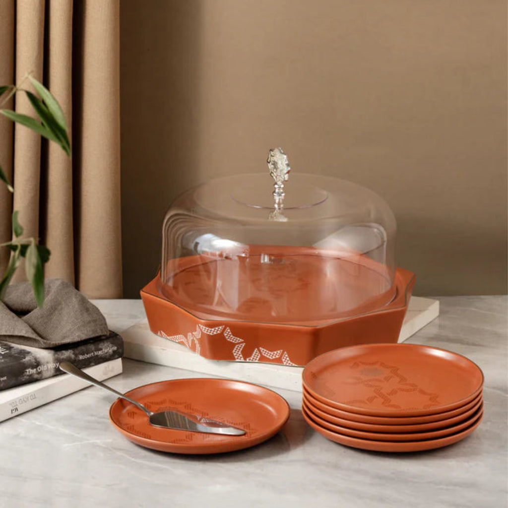 Otantik Octara - Cake Serving Set (9-Pc) - Orange & Silver