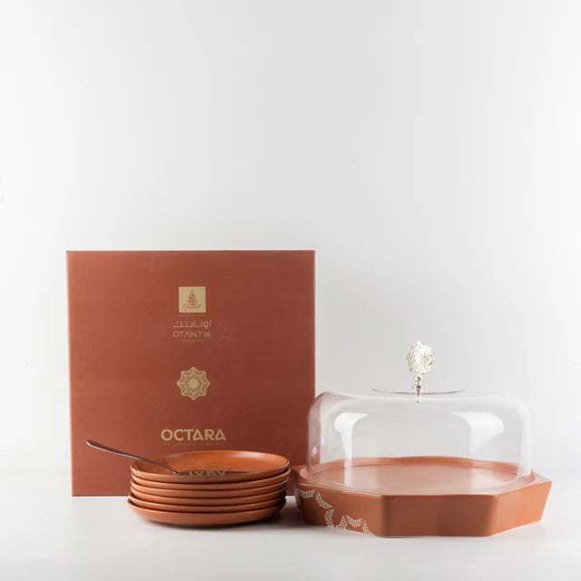 Otantik Octara - Cake Serving Set (9-Pc) - Orange & Silver