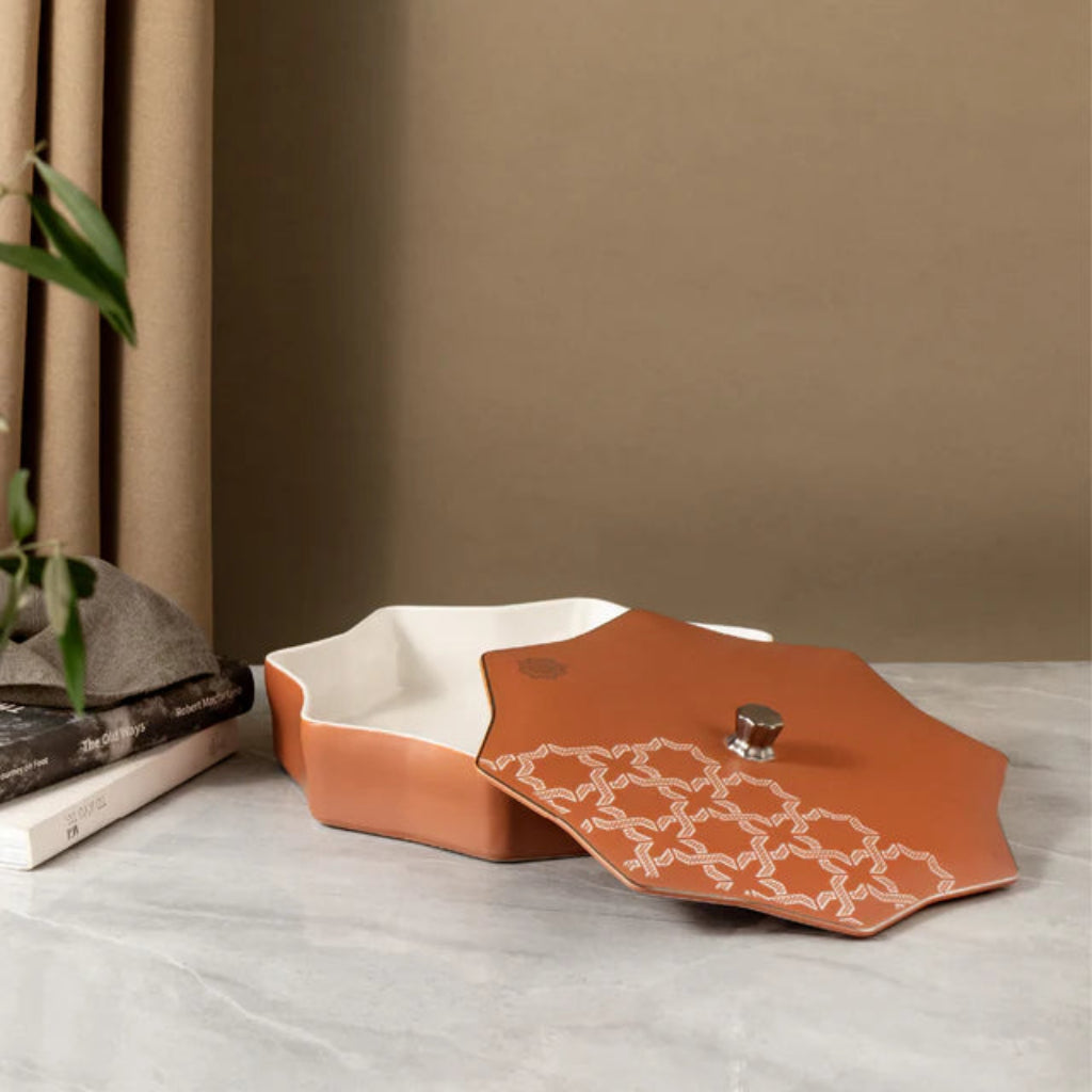 Otantik Octara - Large Decorative Canister - Porcelain - Orange & Silver 10"*3"