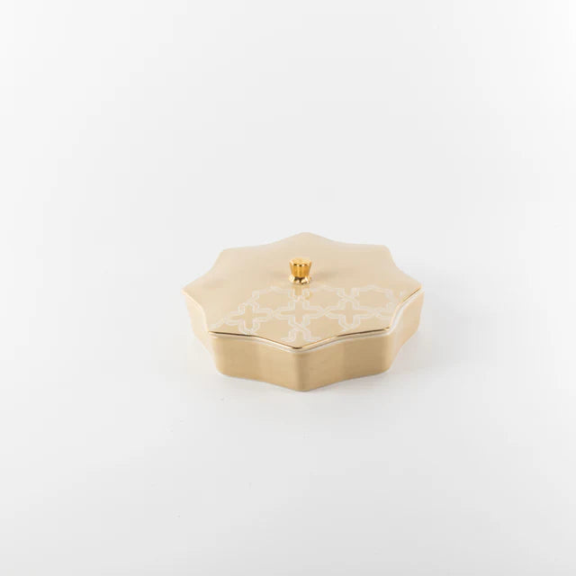 Otantik Octara - Medium Decorative Canister - Porcelain - Ivory & Gold - 7"*2"