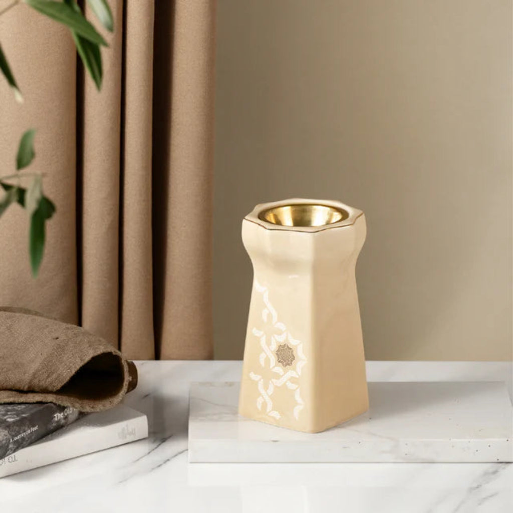 Otantik Octara - Incense Burner - Ivory & Gold 6"*3.5"