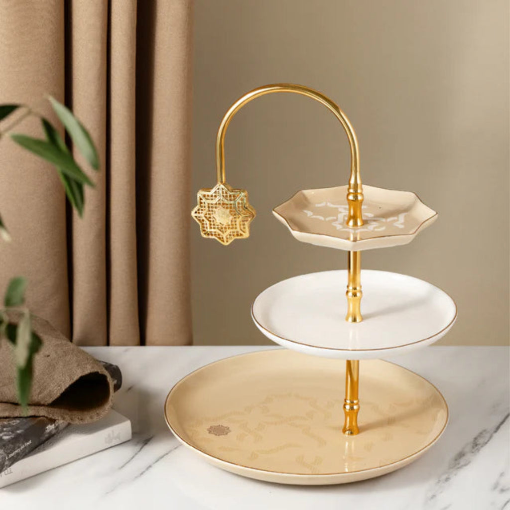 Otantik Octara - 3 Tier Cake Stand - Ivory & Gold 11"*10"