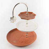 Otantik Octara - 3 Tier Cake Stand - Porcelain - Orange & Silver 11"*10"
