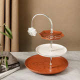 Otantik Octara - 3 Tier Cake Stand - Porcelain - Orange & Silver 11"*10"
