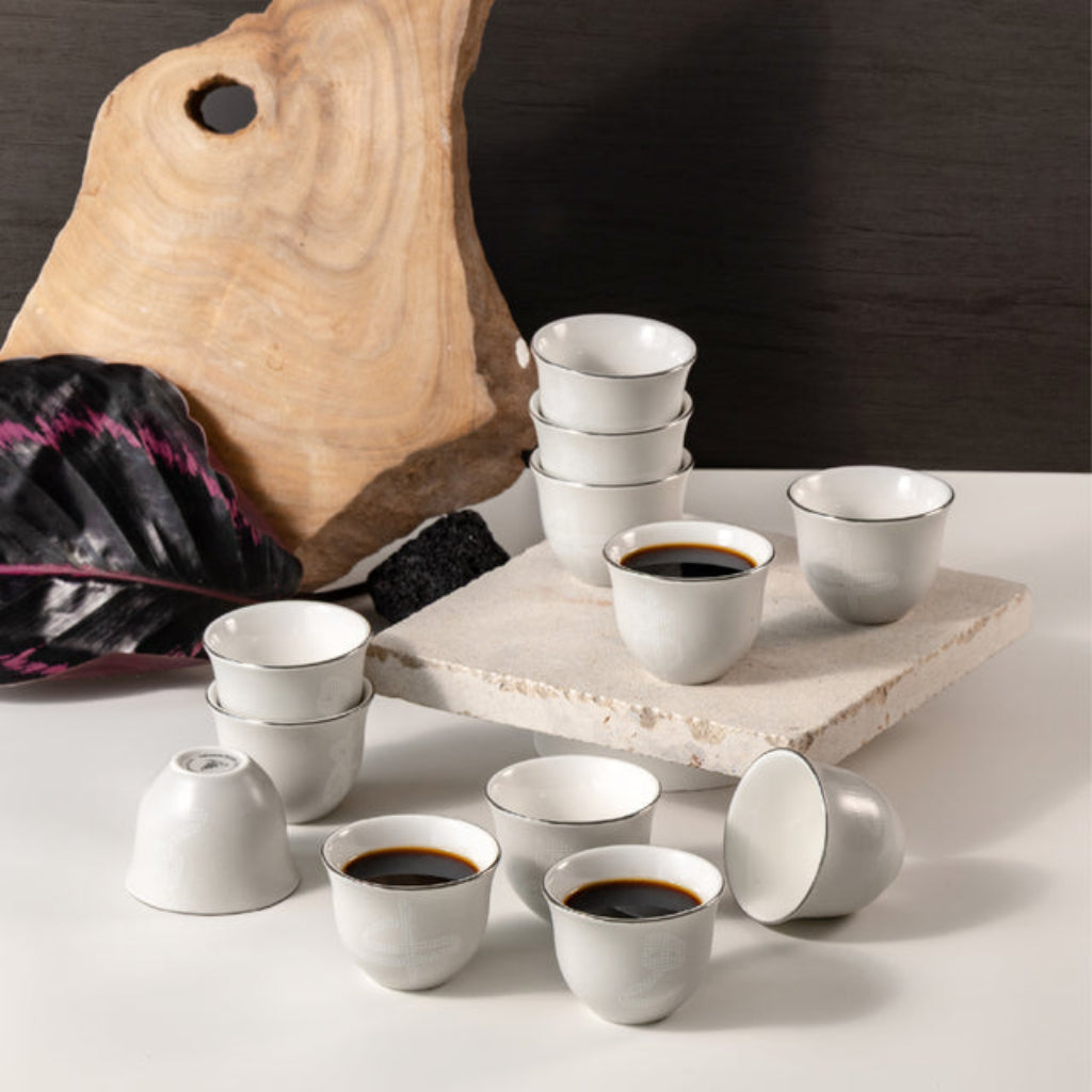Otantik Sidrah - Arabic Coffee Cups Set (12-Pc) - Midnight Silver - 80ml