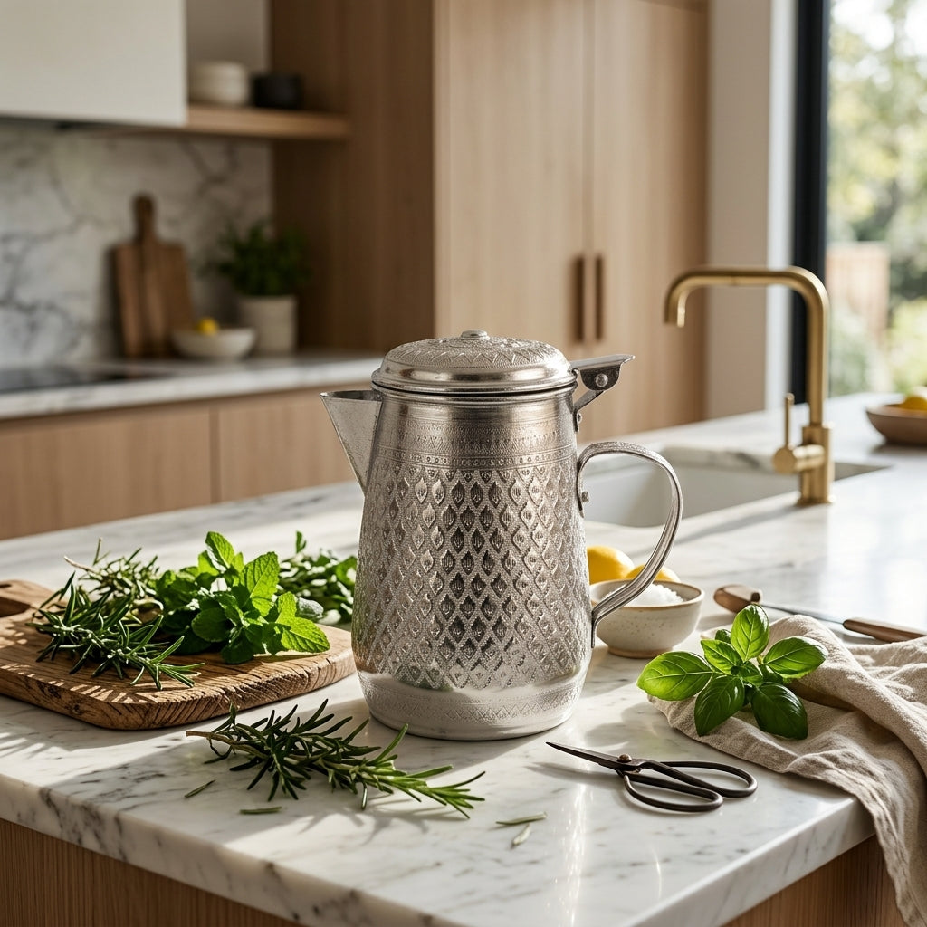 Diamonds Aluminium Pitcher with Embossed Design, Silver – 1 Litre