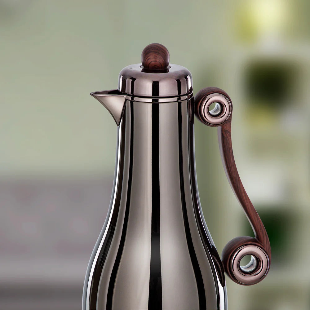 Almarjan 2 Pieces Vacuum Flask Set, Gun Black & Dark Wood