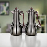 Almarjan 2 Pieces Vacuum Flask Set, Gun Black & Dark Wood