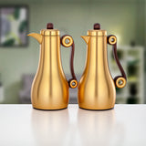 Almarjan 2 Pieces Vacuum Flask Set, Matt Gold & Dark Wood