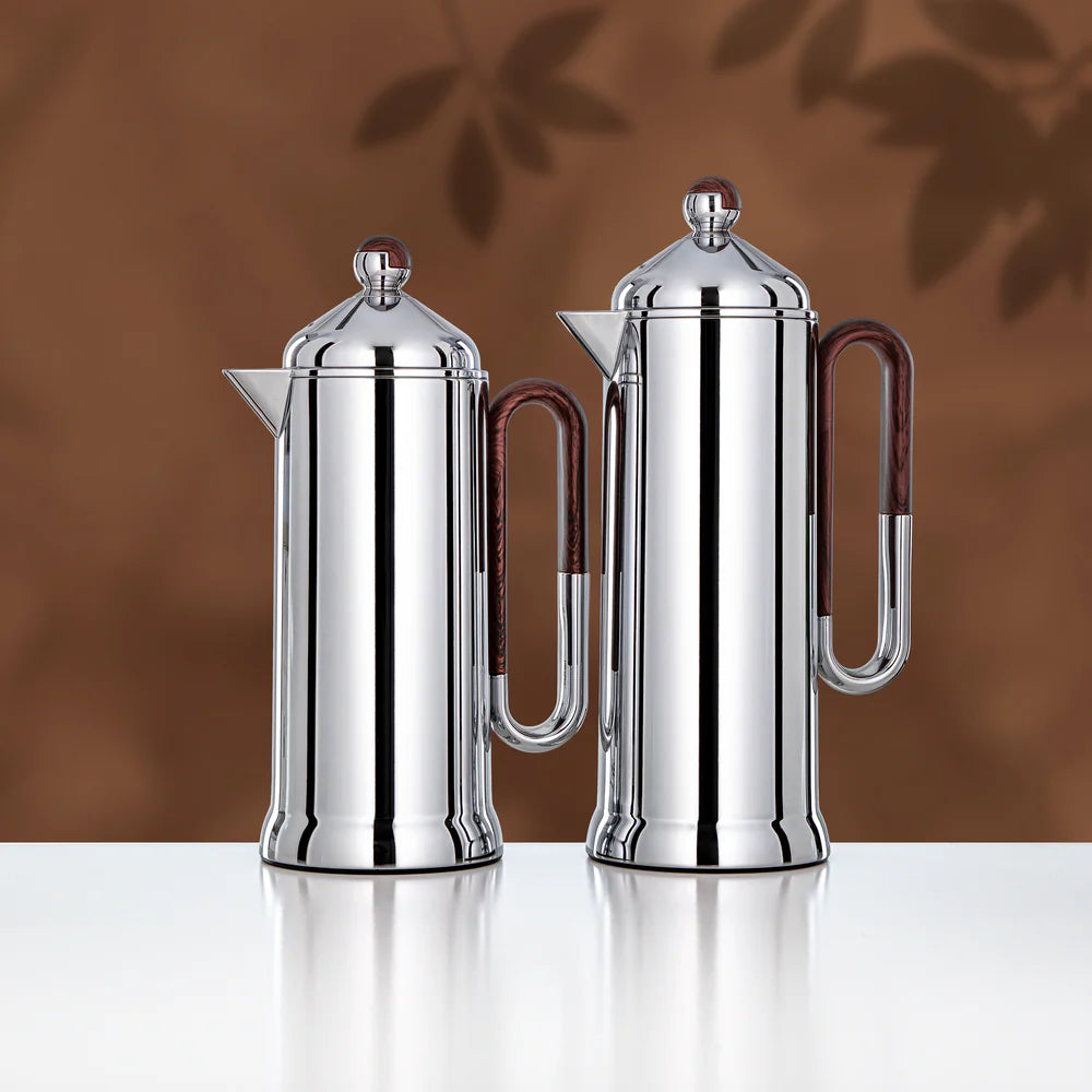 Almarjan 2 Pieces Vacuum Flask Set, Silver & Dark Wood